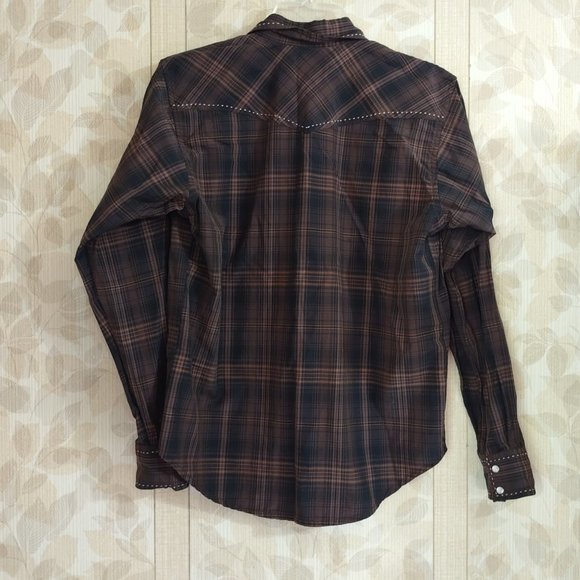 Cowboy Legend Brown Black Plaid Pearl Snap Button Rodeo Boys Western Shirt XL - Picture 5 of 9